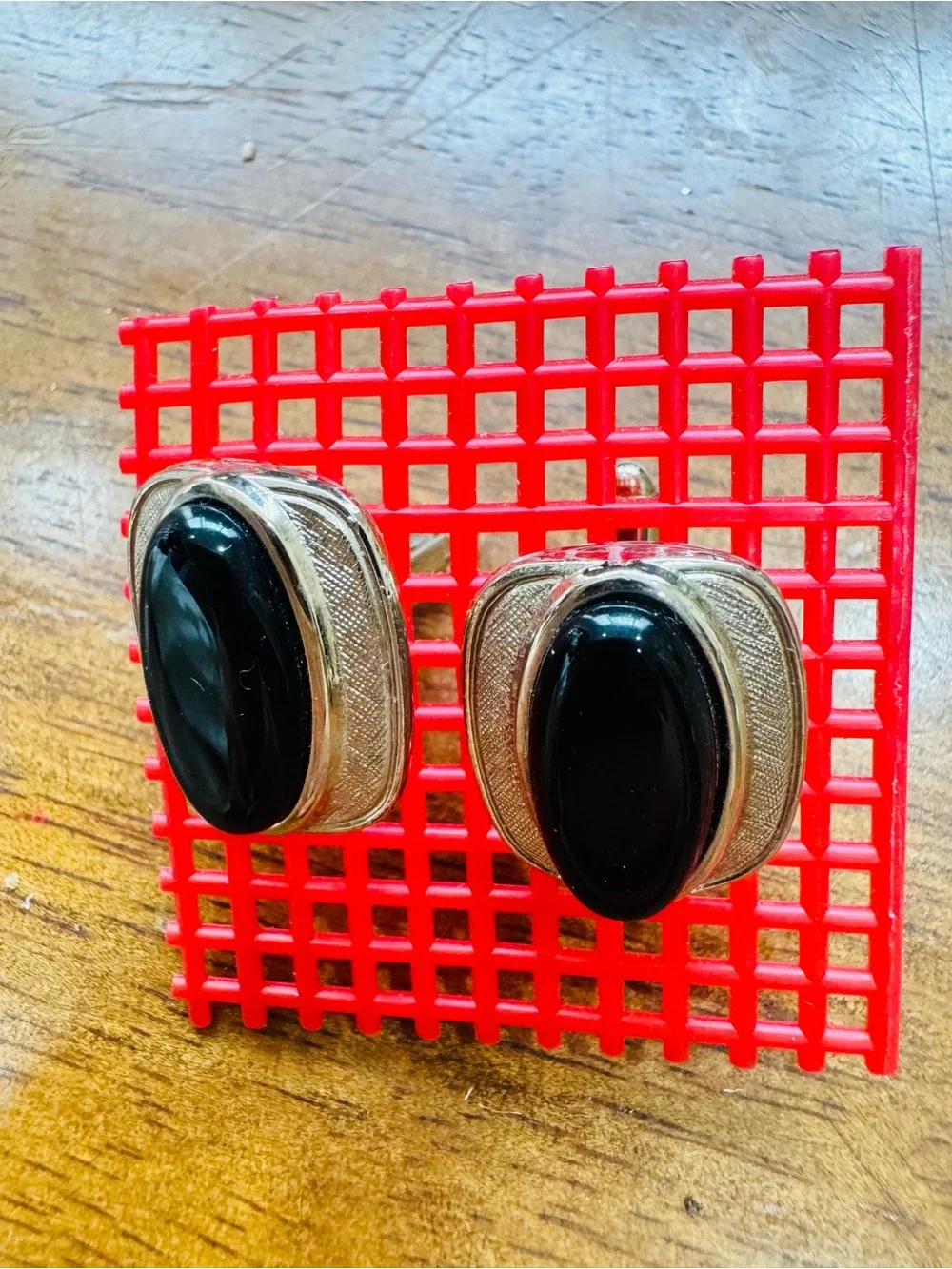 Vintage Dante brand Silver-tone Black Stone Cuff Links